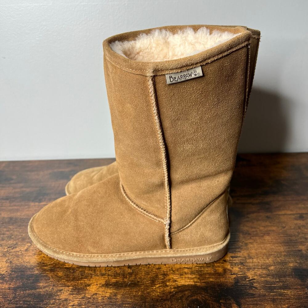 Bearpaw Women's Boots Hickory Tan Brown Suede Size 10 Wool‎ Sheepskin Lined